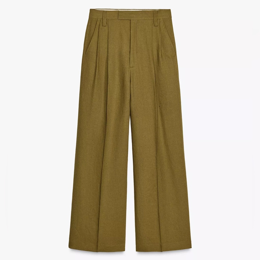 Zara ZW Collection Linen Blend Pleated Pants